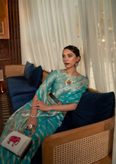 Light Blue two tone meenakari handloom weaving organza | organza saree | bollywood saree | pooja saree | festive saree